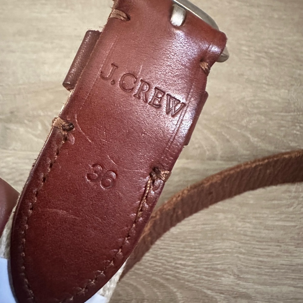 J.Crew Brown Leather and Cotton Belt size 36” Flamingo Printed Preppy - Picture 5 of 6